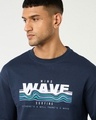 Shop Men's Navy Blue Wind Wave Typography Oversized T-shirt