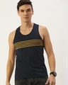 Shop Men's Blue & Yellow Striped Slim Fit Vest-Front