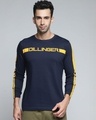 Shop Men's Navy Blue & Yellow Typography T-shirt-Front
