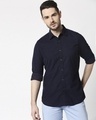 Shop Men's Navy Casual Slim Fit Corduroy Shirt-Front
