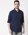 Shop Men's Navy Casual Twill Over Dyed Slim Fit Shirt-Design