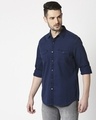 Shop Men's Navy Casual Twill Over Dyed Slim Fit Shirt-Full