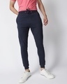Shop Men's Navy Melange Slim Fit Trackpant-Front