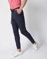 Shop Men's Navy Melange Slim Fit Trackpant-Design
