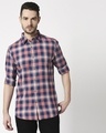 Shop Men's Navy Slim Fit Casual Check Shirt-Front