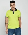 Shop Men's Neon Lime-Navy Sporty Sleeve Panel Polo T-Shirt-Front