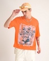 Shop Men's Neon Orange Pain Killers Puff Printed Oversized T-shirt-Front