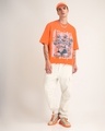 Shop Men's Neon Orange Pain Killers Puff Printed Oversized T-shirt