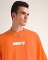 Shop Men's Neon Orange Puff Printed Oversized T-Shirt