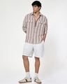 Shop Men's Off White & Dusty Pink Striped Oversized Shirt-Full
