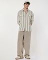 Shop Men's Off White & Green Striped Oversized Shirt-Full