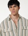 Shop Men's Off White & Green Striped Oversized Shirt
