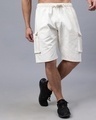 Shop Men's Off White Loose Comfort Fit Cargo Shorts-Front