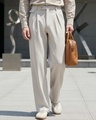 Shop Men's Off White Loose Fit Korean Pants-Front