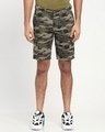 Shop Men's Olive AOP Camo Printed Shorts-Front