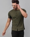 Shop Men's Olive Green & Black Color Block Slim Fit T-shirt-Front