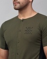Shop Men's Olive Green & Black Color Block Slim Fit T-shirt-Full