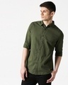 Shop Men's Olive Casual Slim Fit Over Dyed Shirt-Front