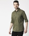 Shop Men's Olive Casual Twill Over Dyed Slim Fit Shirt-Design
