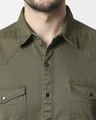 Shop Men's Olive Casual Twill Over Dyed Slim Fit Shirt