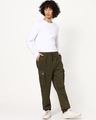 Shop Men's Olive Elastic Waistband Cargo Jogger Pants-Full