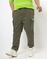 Shop Men's Olive Elastic waistband Cargo Pants-Front