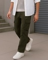 Shop Men's Olive Green Baggy Straight Fit Cargo Pants-Front