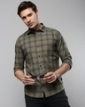 Shop Men's Olive Green Checked Slim Fit Shirt-Front