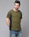 Shop Men's Olive Green Color Blocked Slim Fit T-shirt-Design