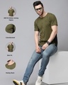 Shop Men's Olive Green Color Blocked Slim Fit T-shirt