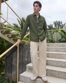 Shop Men's Olive Green Cotton Linen Shirt