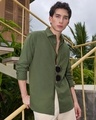Shop Men's Olive Green Cotton Linen Shirt-Front