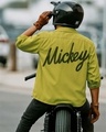 Shop Men's Olive Green Mickey Graphic Printed Oversized Shirt-Front
