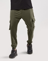 Shop Men's Olive Green Oversized Cargo Joggers-Front