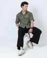 Shop Men's Olive Green Oversized Crochet Shirt-Full