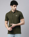 Shop Men's Olive Green Polo T-shirt-Front
