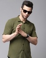 Shop Men's Olive Green Slim Fit Shirt-Front