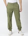 Shop Men's Olive Green Slim Fit Cargo Joggers-Front