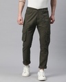 Shop Men's Olive Green Slim Fit Cargo Pants-Front