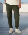 Shop Men's Olive Green Super Loose Fit Nylon Cargo Jogger Pants-Front
