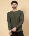 Shop Men's Olive Green Waffle Knitted T-Shirt-Front