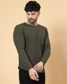 Shop Men's Olive Green Waffle Knitted T-Shirt-Design