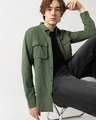 Shop Men's Olive Green Textured Shirt-Front