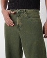 Shop Men's Olive Green Wide Leg Acid Wash Jeans