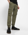 Shop Men's Olive Over Dyed Cargo Jogger Pants-Front