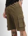Shop Men's Olive Over Dyed Cargo Shorts-Front