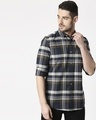 Shop Men's Olive Slim Fit Casual Check Shirt-Front