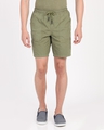 Shop Men's Olive Slim Fit Cotton Shorts-Front