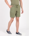 Shop Men's Olive Slim Fit Cotton Shorts-Full