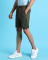 Shop Men's Olive Slim Fit Cotton Shorts-Full